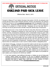 City of Oakland Paid Sick Leave