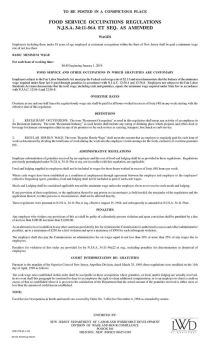 New Jersey Wage Order for Food Service Occupations Poster